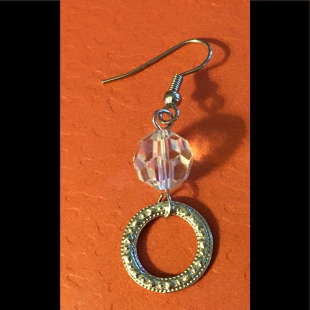 Antique Crystal made into Earrings in stainless steel silver Earrings